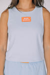 The Alli Ribbed Tank War Eagle Woven Label | Light Blue
