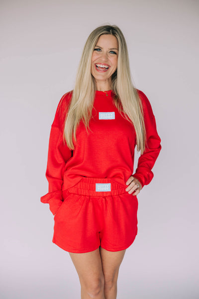 The Red Ava Airy Crewneck | Hotty Toddy Woven Label