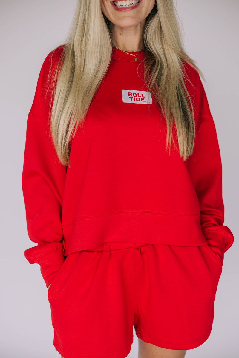 The Red Ava Airy Crewneck | Roll Tide Woven Label