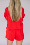 The Ava Airy Crewneck Hotty Toddy Woven Label | Bright Red
