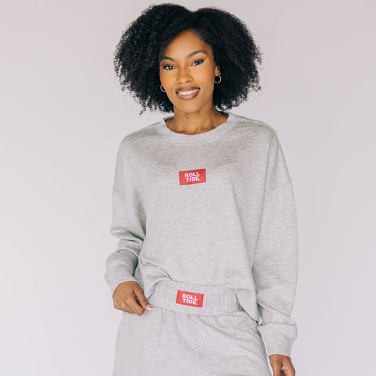 The Ava Airy Crewneck Roll Tide Woven Label | Heather Grey