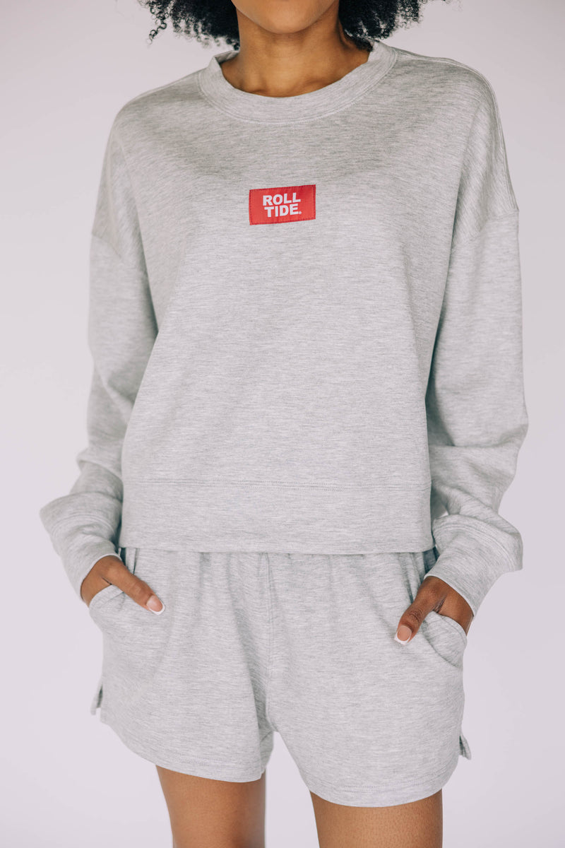 The Heather Grey Ava Airy  Crewneck | Roll Tide Woven Label