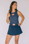 The Alli Ribbed Tank War Eagle Woven Label | Navy