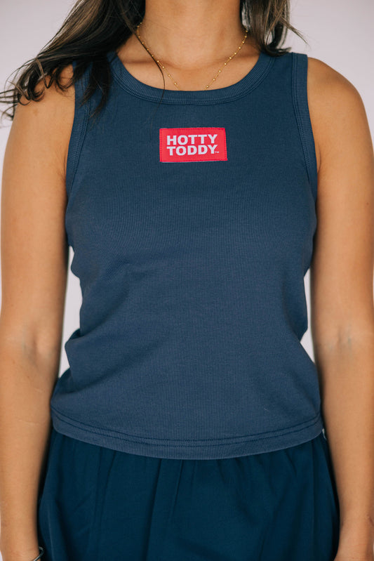 The Alli Ribbed Tank Hotty Toddy Woven Label | Navy