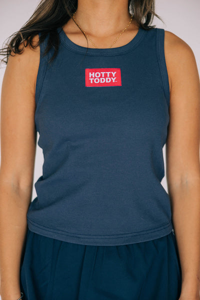 The Navy Liz Ribbed Tank | Hotty Toddy Woven Label