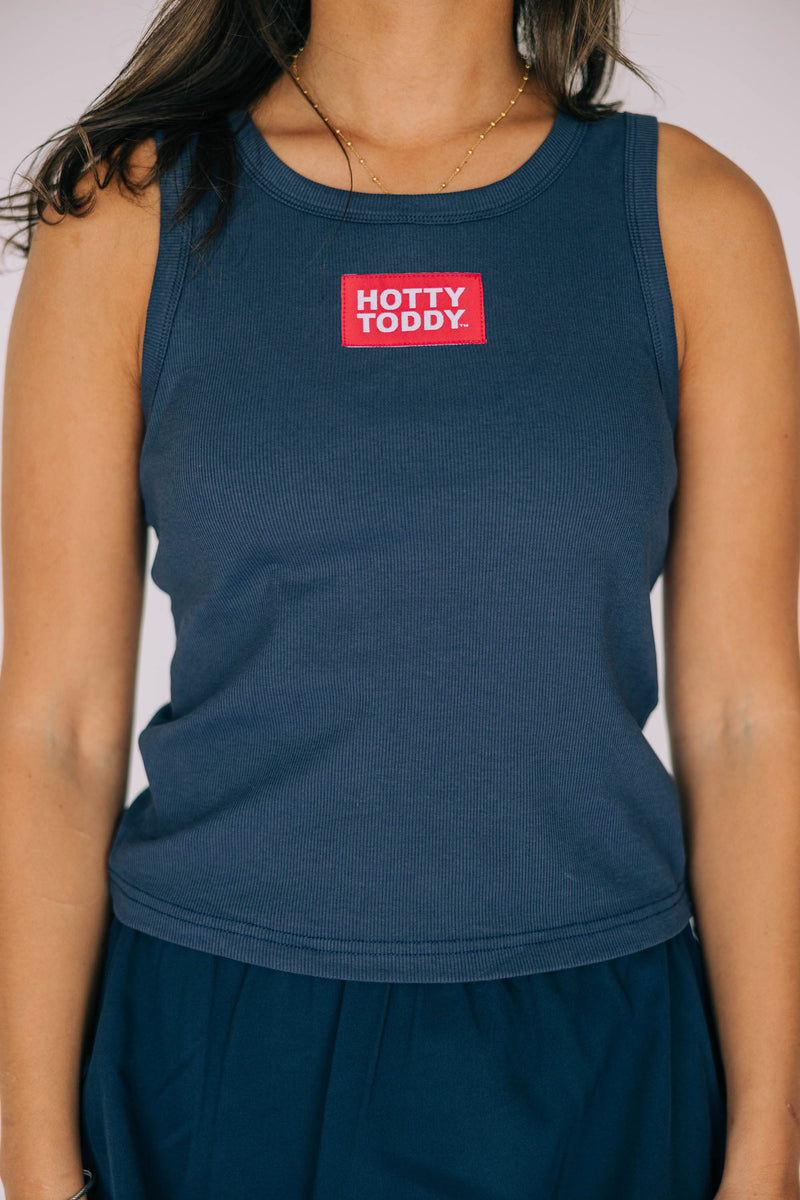 The Navy Liz Ribbed Tank | Hotty Toddy Woven Label