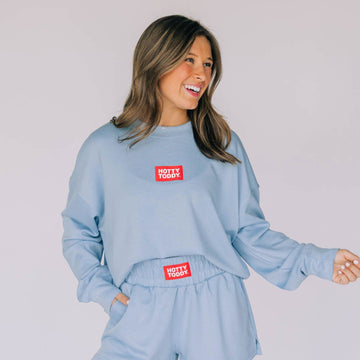The Ava Airy Crewneck Hotty Toddy Woven Label | Light Blue