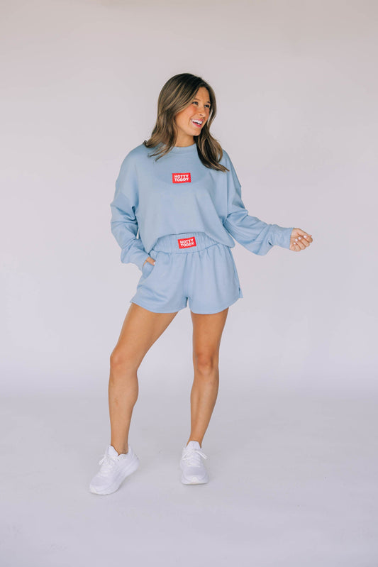 The Ava Airy Crewneck Hotty Toddy Woven Label | Light Blue