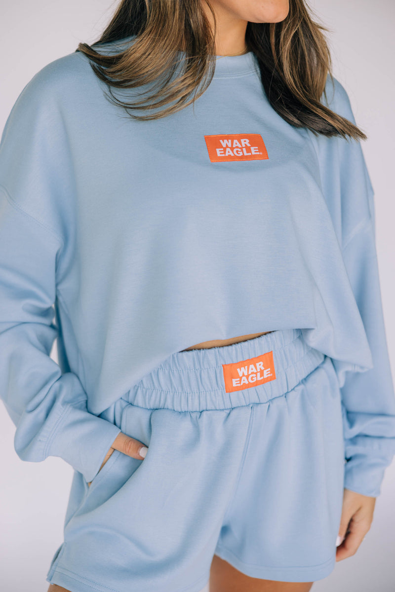 The Light Blue Ava Airy Crewneck | War Eagle Woven Label