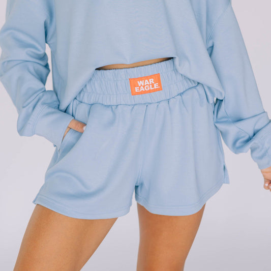 The Ava Airy Shorts War Eagle Woven Label | Light Blue