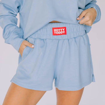 The Ava Airy Shorts Hotty Toddy Woven Label | Light Blue