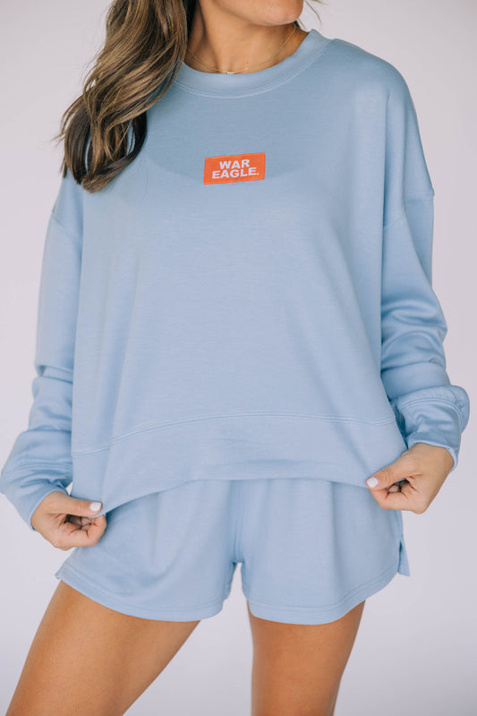 The Ava Airy Crewneck War Eagle Woven Label | Light Blue