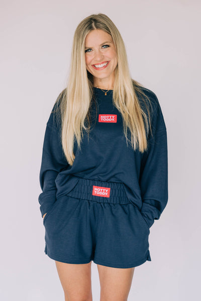 The Navy Ava Airy Crewneck | Hotty Toddy Woven Label