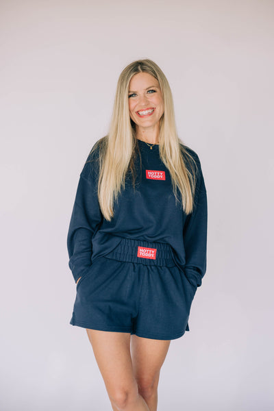 The Navy Ava Airy Crewneck | Hotty Toddy Woven Label