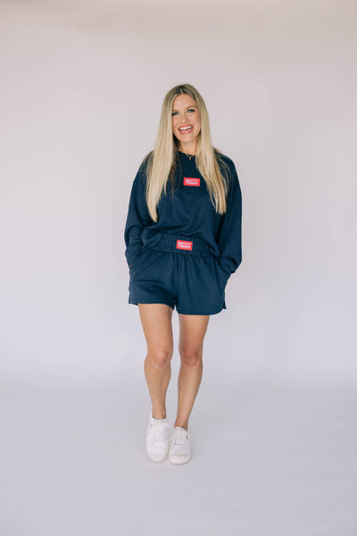 The Navy Ava Airy Crewneck | Hotty Toddy Woven Label