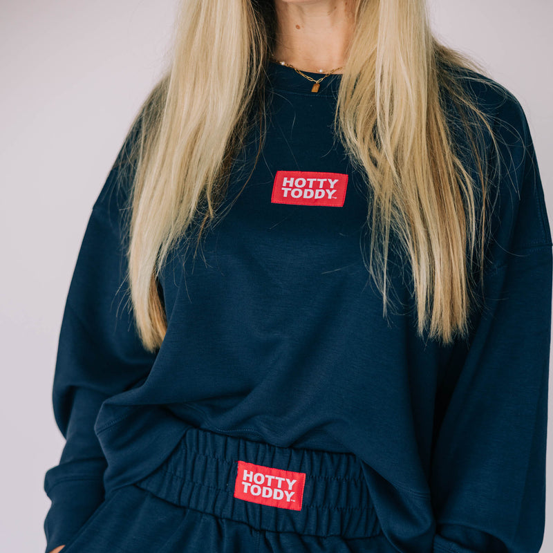 The Navy Ava Airy Crewneck | Hotty Toddy Woven Label