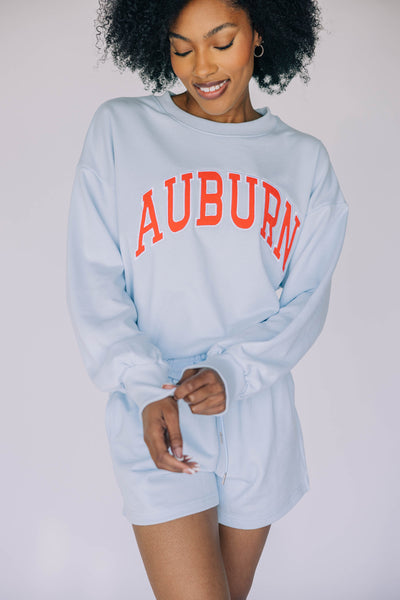 The Ice Blue Mallory Crewneck | Auburn Applique Arch