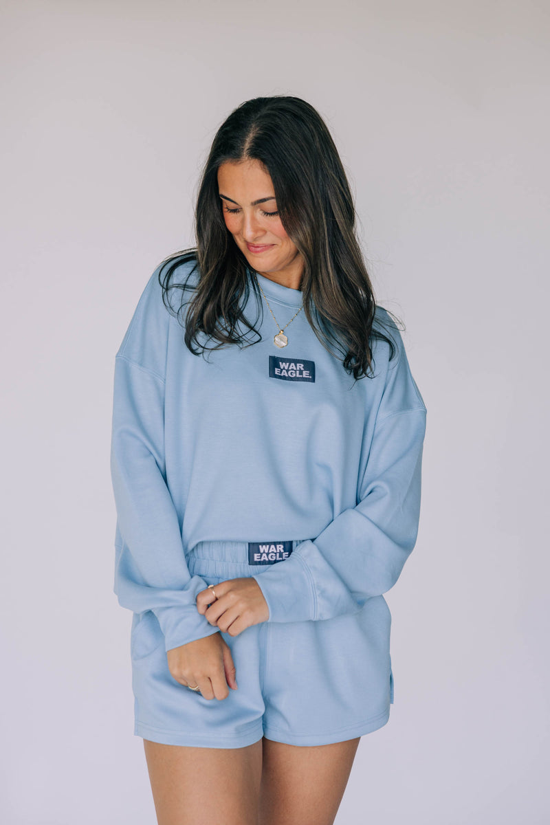 The Light Blue Ava Airy Crewneck | War Eagle Woven Label
