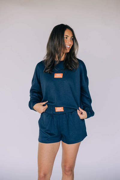 The Navy Ava Airy Shorts | War Eagle Woven Label