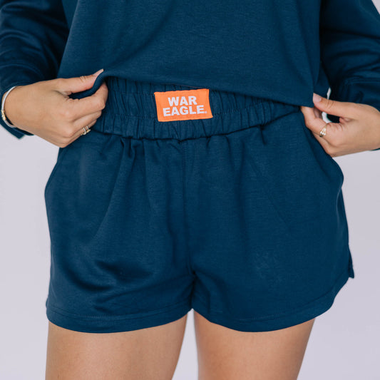 The Ava Airy Shorts War Eagle Woven Label | Navy