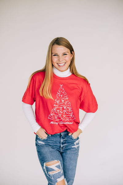 The Merry Christmas Tree | Canvas Red Tee