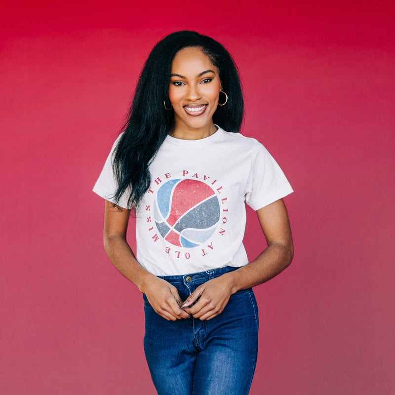 The Red & Navy Basketball | Vintage White Tee