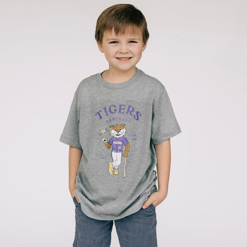 The Mike The Tiger Baseball Player | Athletic Heather Toddler Tee