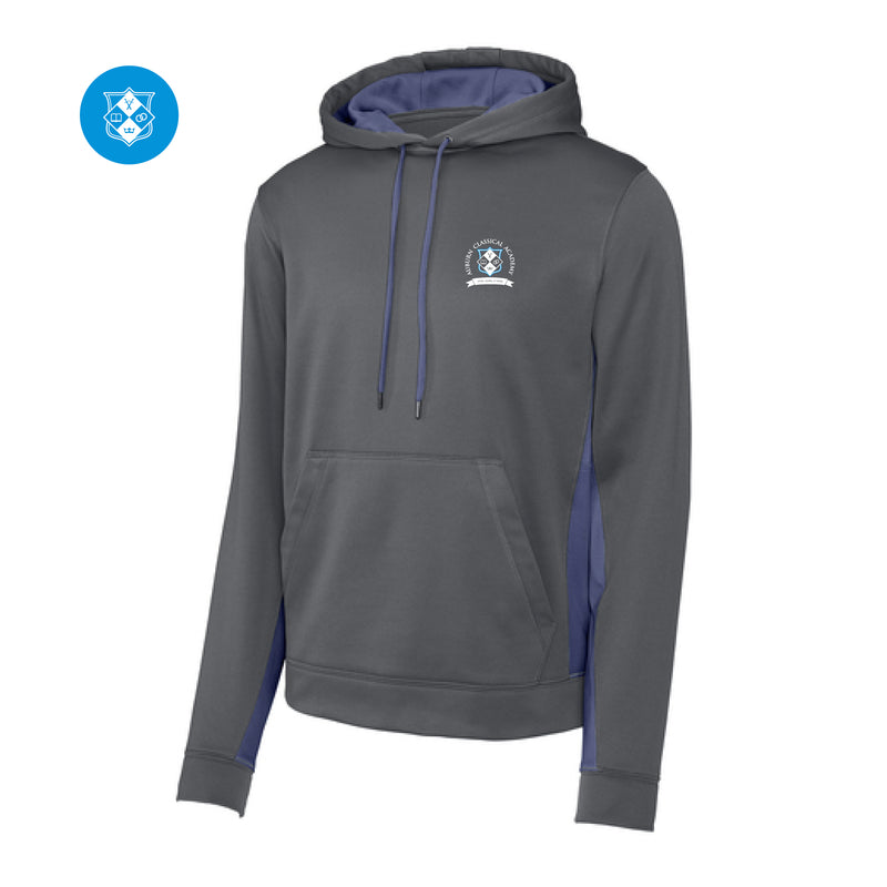 The ACA Logo | Embroidered Dark Smoke Grey/ Navy Colorblock Hooded Pullover