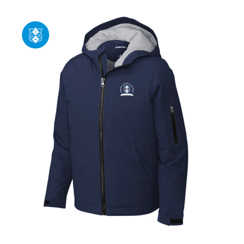 The ACA Logo | Embroidered True Navy Youth Waterproof Insulated Jacket