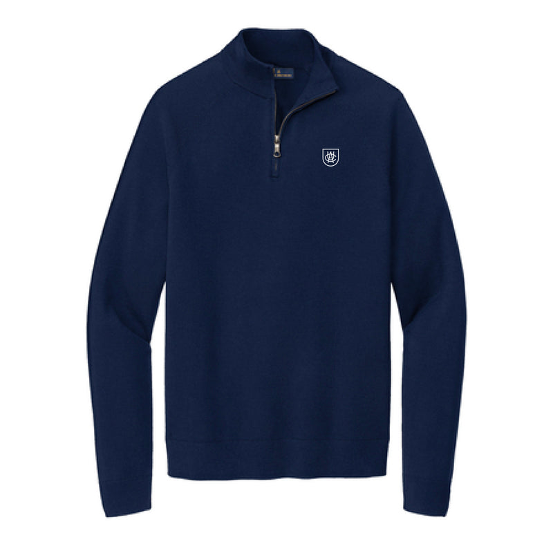 The ACU Logo | Embroidered Navy Blazer With White 1/4-Zip Sweater