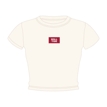 The Raegan Ribbed Baby Tee Roll Tide Woven Label  | Bone