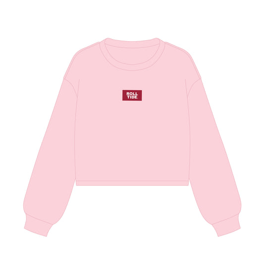 The Becca Boxy Crewneck Roll Tide Woven Label | Pink