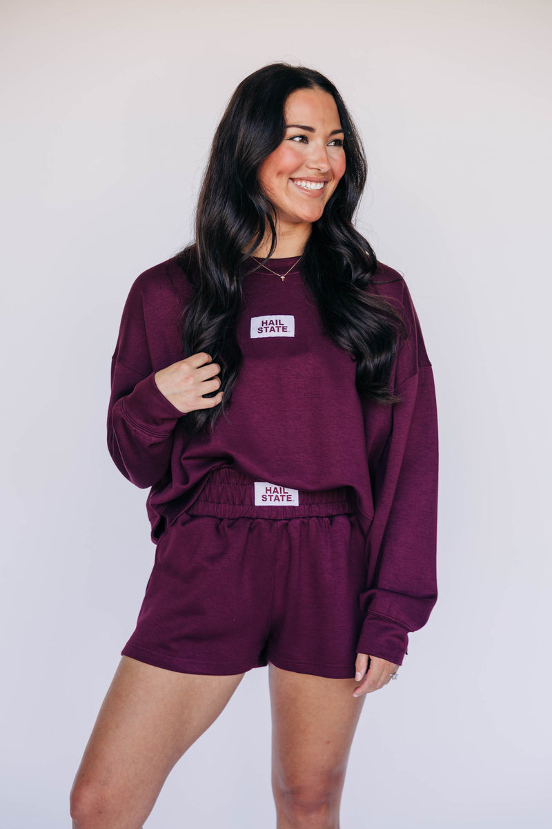 The Maroon Ava Airy Crewneck | Hail State Woven Label