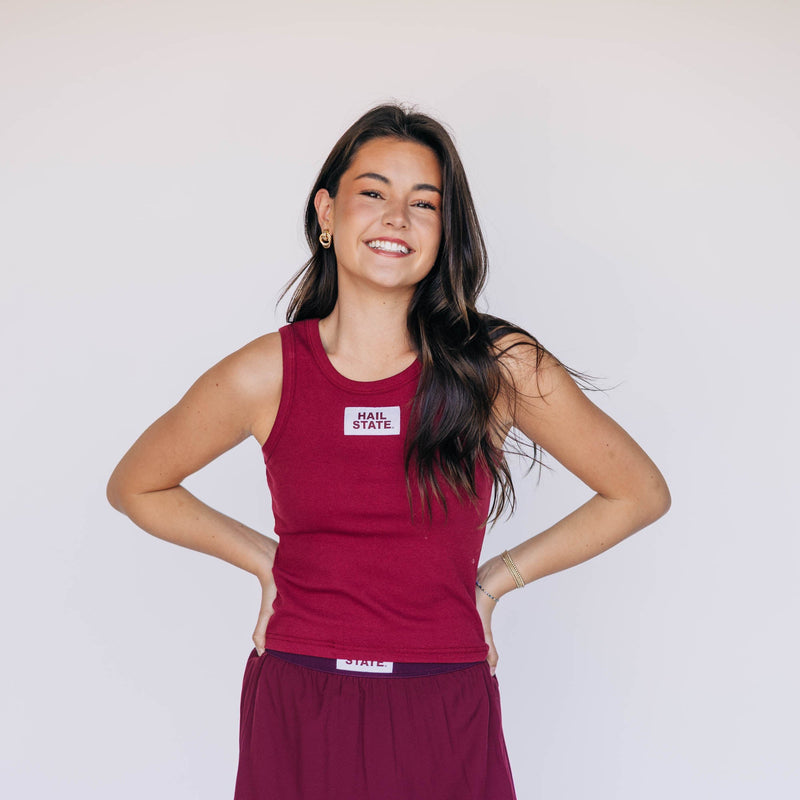 The Maroon Liz Ribbed Tank | Hail State Woven Label