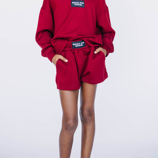 The Ava Airy Shorts Woo Pig Sooie Woven Label | Youth Crimson