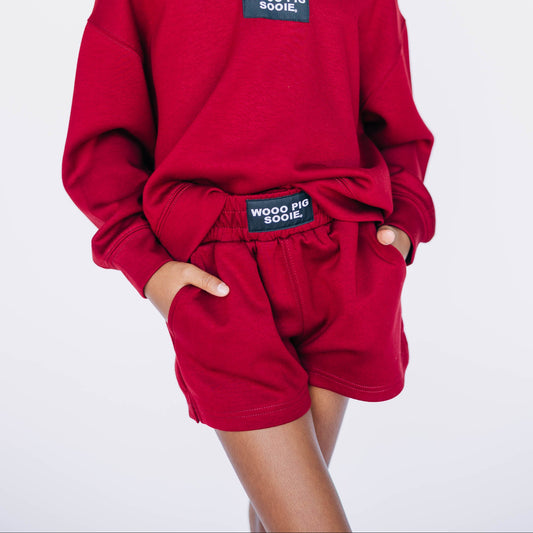 The Ava Airy Shorts Woo Pig Sooie Woven Label | Youth Crimson