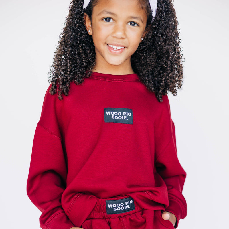 The Youth Crimson Ava Airy Crewneck | Woo Pig Sooie Woven Label
