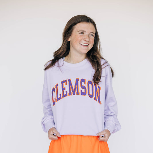 The Mallory Crewneck Clemson Applique | Lavender