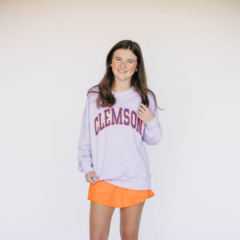 The Lavender Mallory Crewneck | Clemson Applique Arch