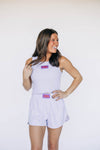 The Liz Nylon Shorts Fight Tigers Woven Label | Lavender
