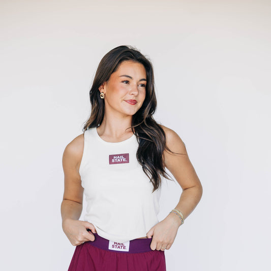 The Alli Ribbed Tank Hail State Woven Label | Bone