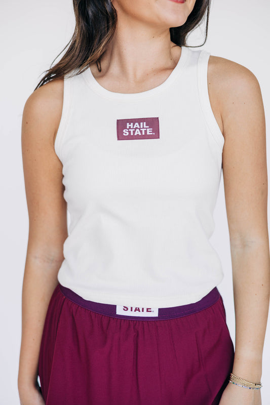 The Alli Ribbed Tank Hail State Woven Label | Bone