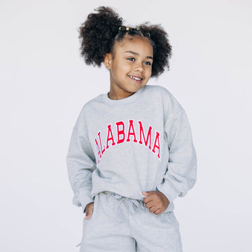 The Mallory Crewneck Alabama Applique | Youth Light Grey