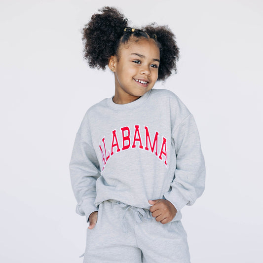 The Mallory Crewneck Alabama Applique | Youth Light Grey