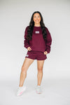 The Becca Boxy Crewneck Gig 'Em Aggies Woven Label | Deep Maroon