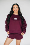 The Becca Boxy Crewneck Gig 'Em Aggies Woven Label | Deep Maroon