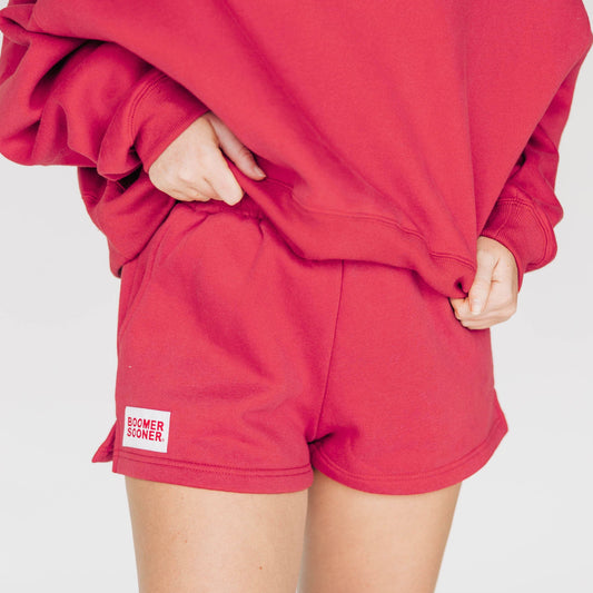 The Becca Shorts Boomer Sooner Woven Label | Crimson