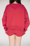 The Becca Boxy Crewneck Boomer Sooner Woven Label | Crimson