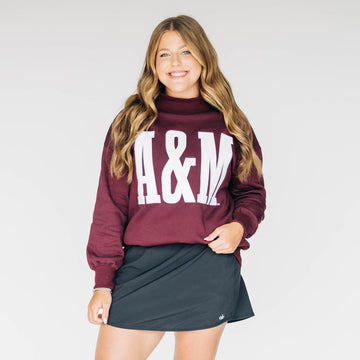 The Madi Varsity Mockneck A&M Applique | Deep Maroon