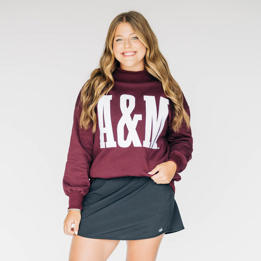 The Madi Varsity Mockneck A&M Applique | Deep Maroon